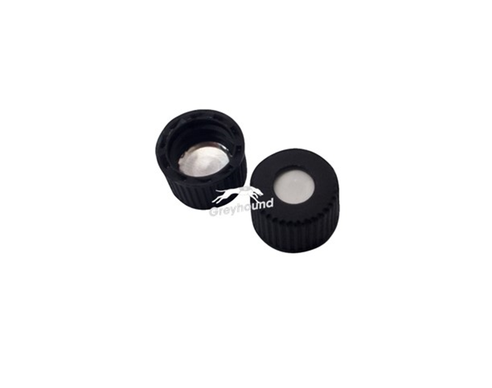 Picture of 8-425 Open Top Screw Cap, Black Polypropylene with Aluminium Foil/White Silicone Septa, 1.3mm, (Shore A 50)